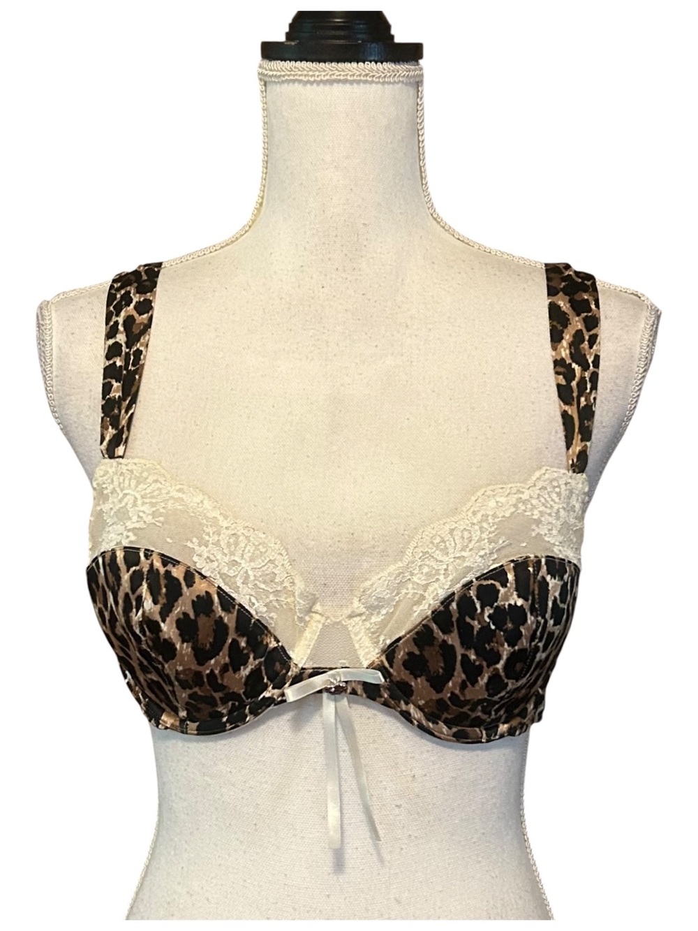 Vintage Y2K Victoria's Secret animal print balconette bra SZ 36C Black Tan